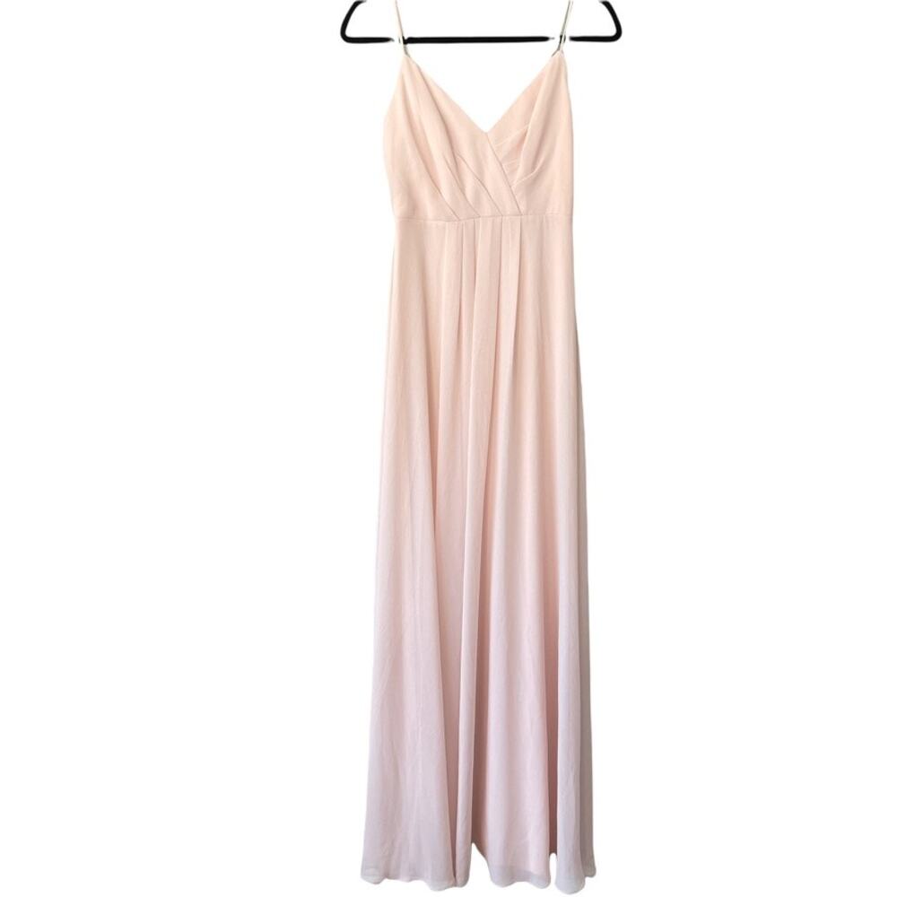 BILL LEVKOFF A Line Chiffon V Neck Pleat Womens Light Pink Formal Dress Gown 0
